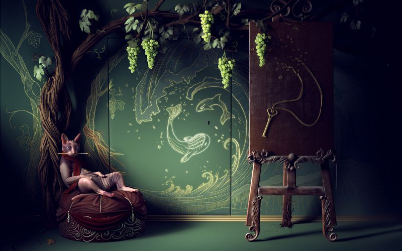 ilustrasi, kucing, malam, hijau, kamar, kreativitas ilustrasi, kucing, malam, hijau, kamar, kreativitas