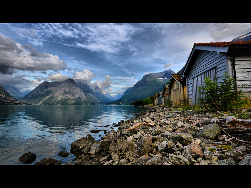 hora, jezero, odraz, Norsko, Skála, mraky, večer, horní, loděnice, klidný, HDR, fjell, D800, sognogfjordane, Oppstryn, Strynsvatnet, Nikon1635f4g