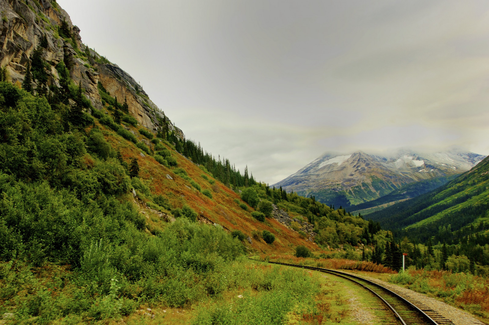 krajina, les, kopec, Příroda, železnice, kopce, ráno, údolí, Nikon, horský průsmyk, Aljaška, divočina, Alpy, plošina, hřbet, mrak, strom, podzim, list, hora, rostlina, D810, venkov, louka, nikond810, vysočina, venkov, atmosférický jev, horských reliéf, landform, geografický rys, pohoří, whitepass
