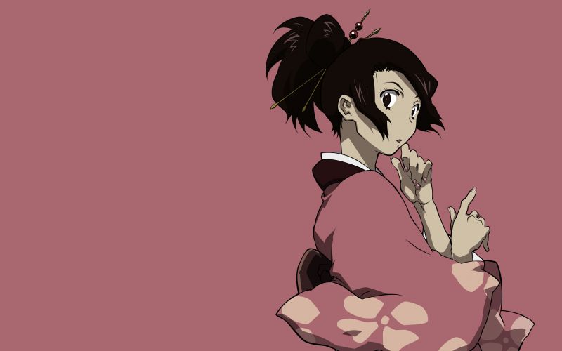 pike,brunette,kimono,frisyre,forvirring