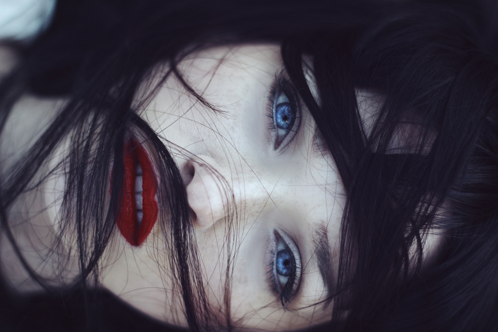 tvář, výkres, Černá, ženy, portrét, anime, modrý, emoce, hlava, barva, krása, oko, tma, skica, Lidské tělo, orgán, zblízka, goth subkultury