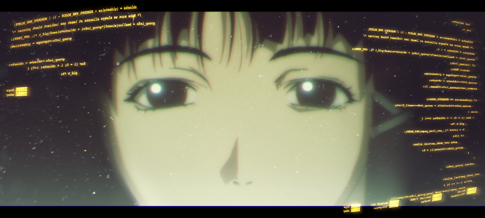 anime, Serial Experiments Lain, Lain Iwakura, emozione, occhio, oscurità, Immagine, immagine dello schermo, corpo umano, organo, 2702x1214 px