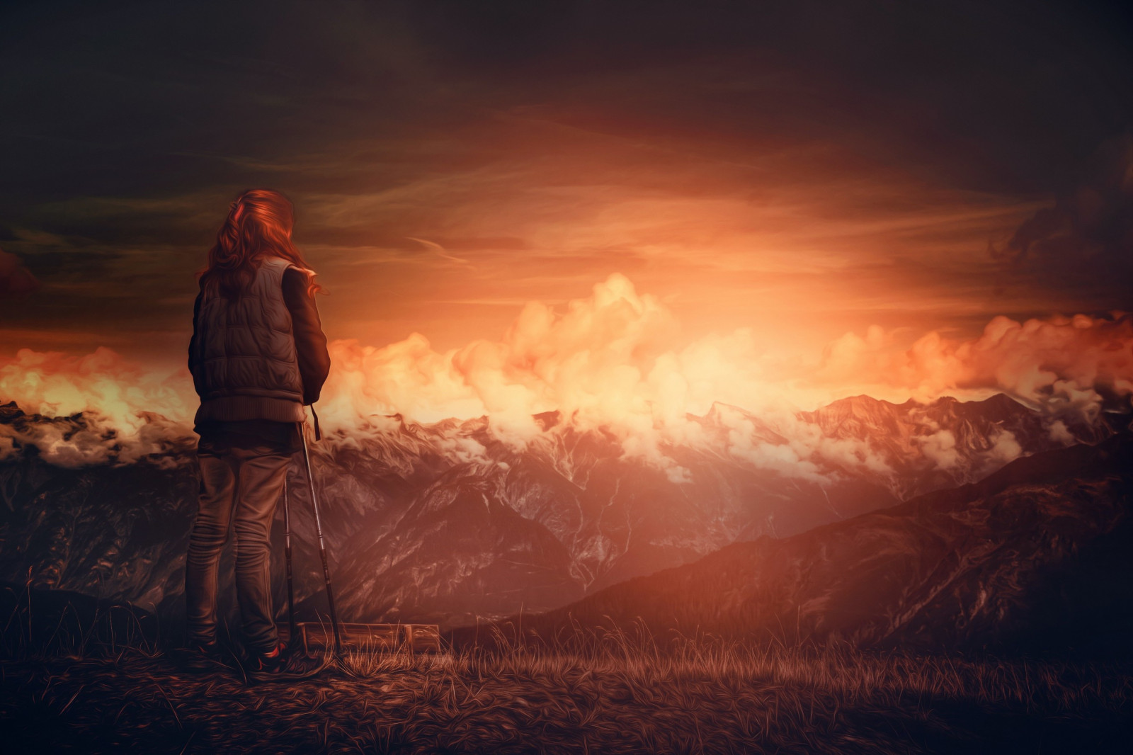 slunečnímu záření, krajina, hory, ženy venku, západ slunce, nebe, svítání, večer, ráno, horizont, atmosféra, soumrak, mrak, hora, svítání, tma, atmosférický jev, geologický fenomén, 2808x1872 px