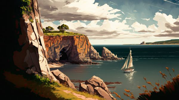 cliff,ocean view,waves,beach,plants,rocks