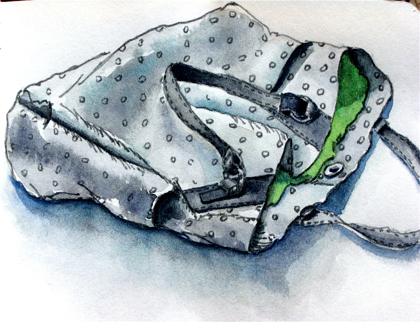 vodové barvy, časopis, náčrtník, puntíky, Totebag, Inkandwatercolorwash
