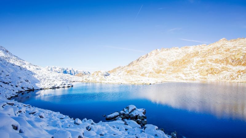 landschap, meer, natuur, reflectie, sneeuw, winter landschap, meer, natuur, reflectie, sneeuw, winter