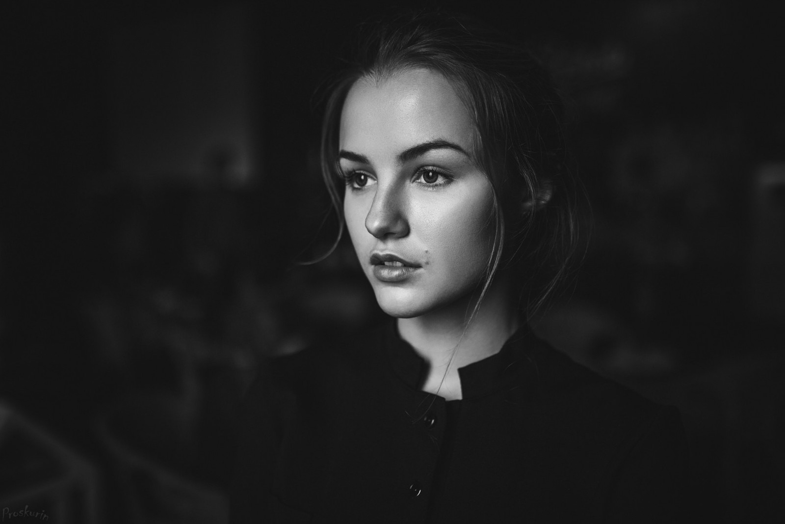 tvář, bílý, Černá, ženy, černobílý, model, portrét, fotografování, móda, Julia Tavrina, krása, tma, Černý a bílý, monochromatické fotografování, portrétní fotografie, focení, Film noir