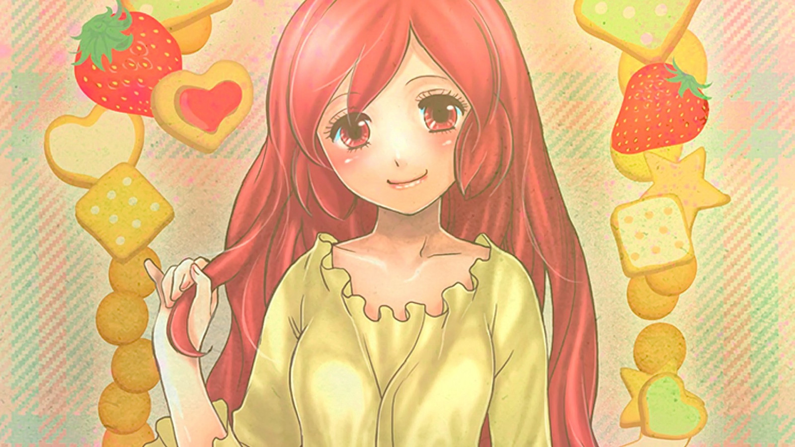 ภาพประกอบ, หัวแดง, ผมยาว, อะนิเมะ, สาวอะนิเมะ, การ์ตูน, สตรอเบอร์รี่, รูปแบบ, ตาแดง, Log Horizon, ของเล่น, คุ้กกี้, ตุ๊กตา, Serara, มังงะ