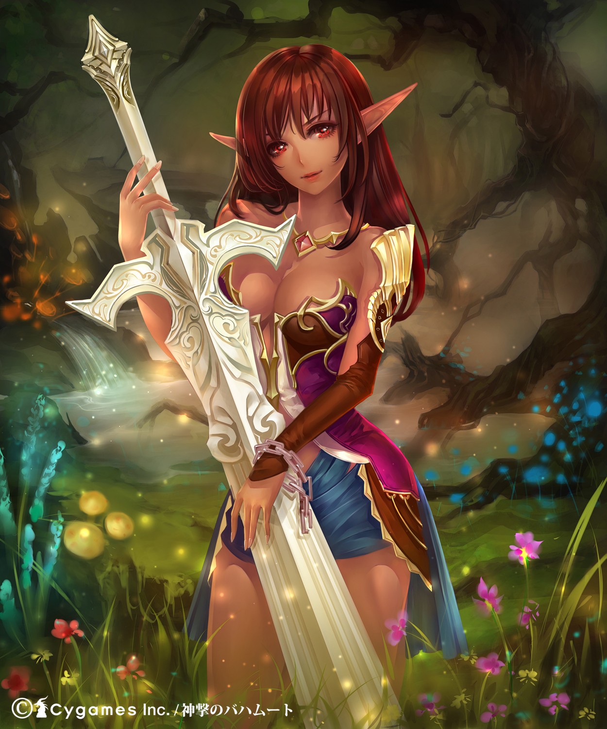 Wallpaper : illustration, long hair, anime girls, cleavage, armor, red
