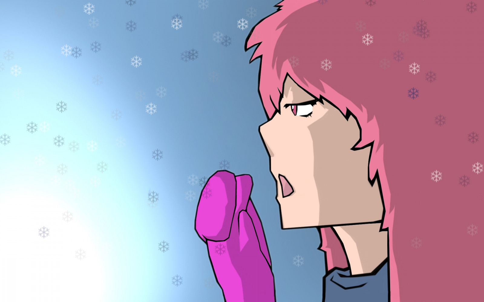 illustration, anime, sne, handsker, tegneserie, kold, mund, snefnug, lyserød, emotion, pige, hånd, finger, Følelse, organ, mangaka, interaktion