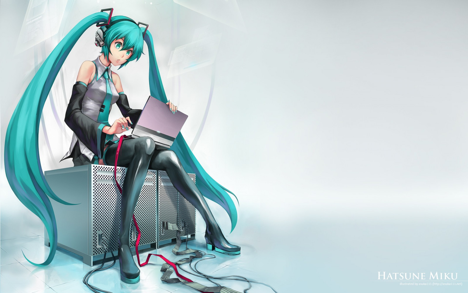 тапети : аниме, очила, седнал, Hatsune Miku, компютър, twintails ...
