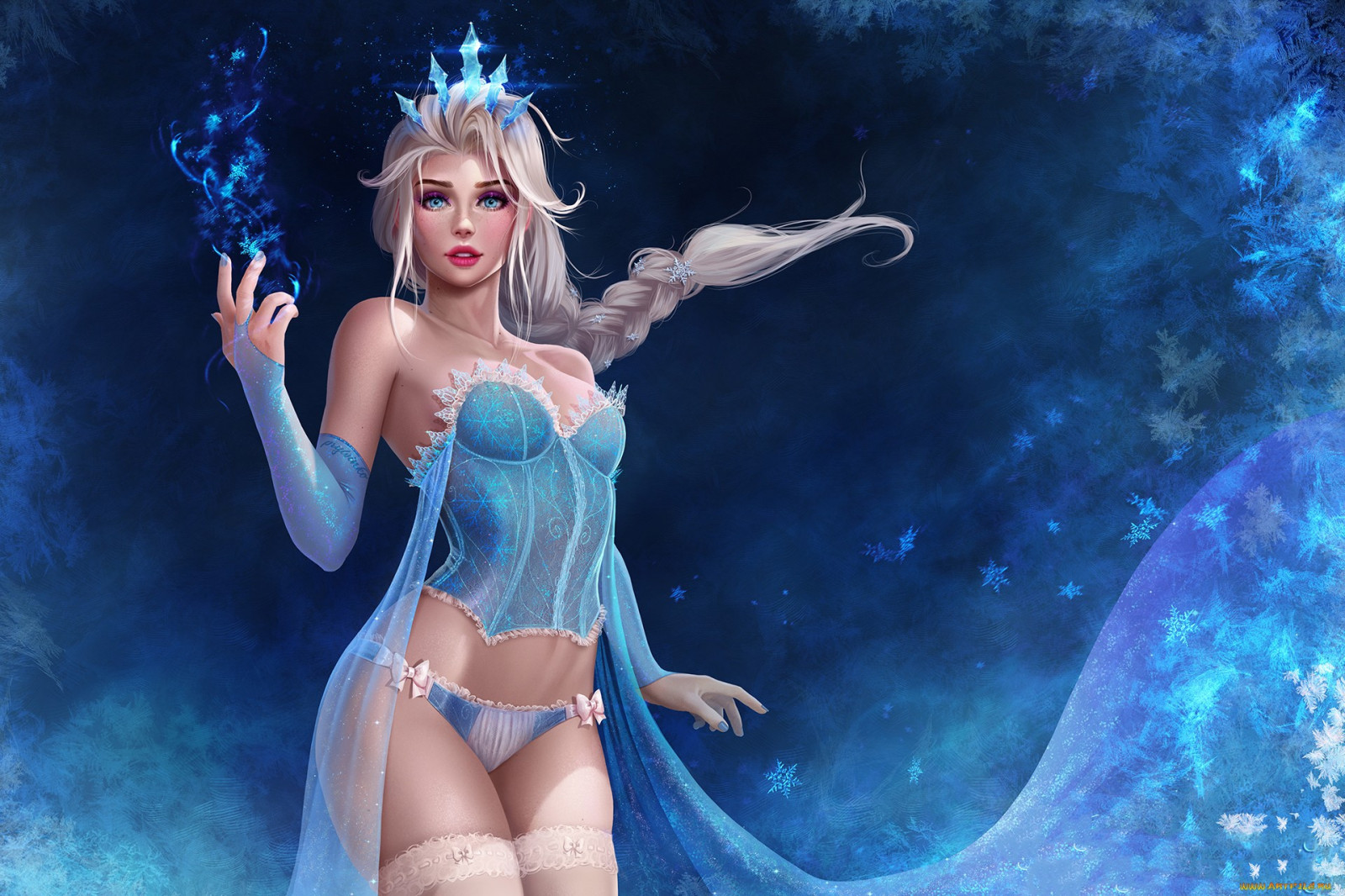 kalhotky, fantasy dívky, fantasy umění, umělecká díla, modré oči, Elsa