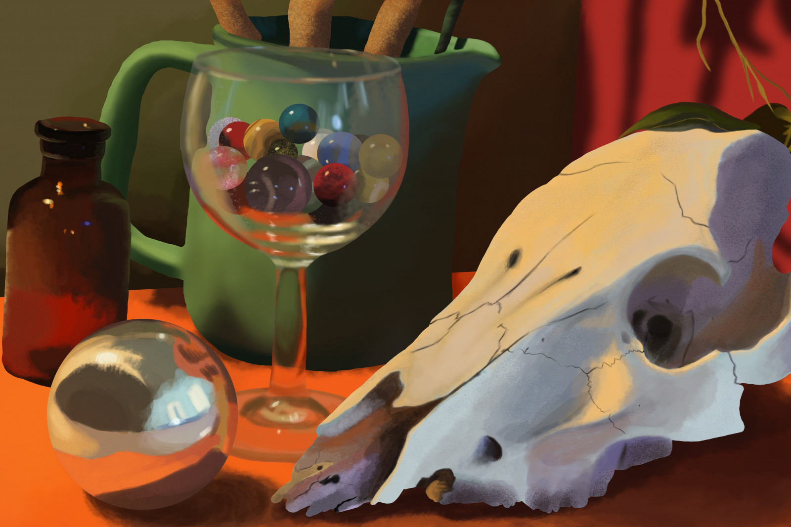 kranium, Skull Bones, stilleben, maleri, Maleri detalje, digital, marmor