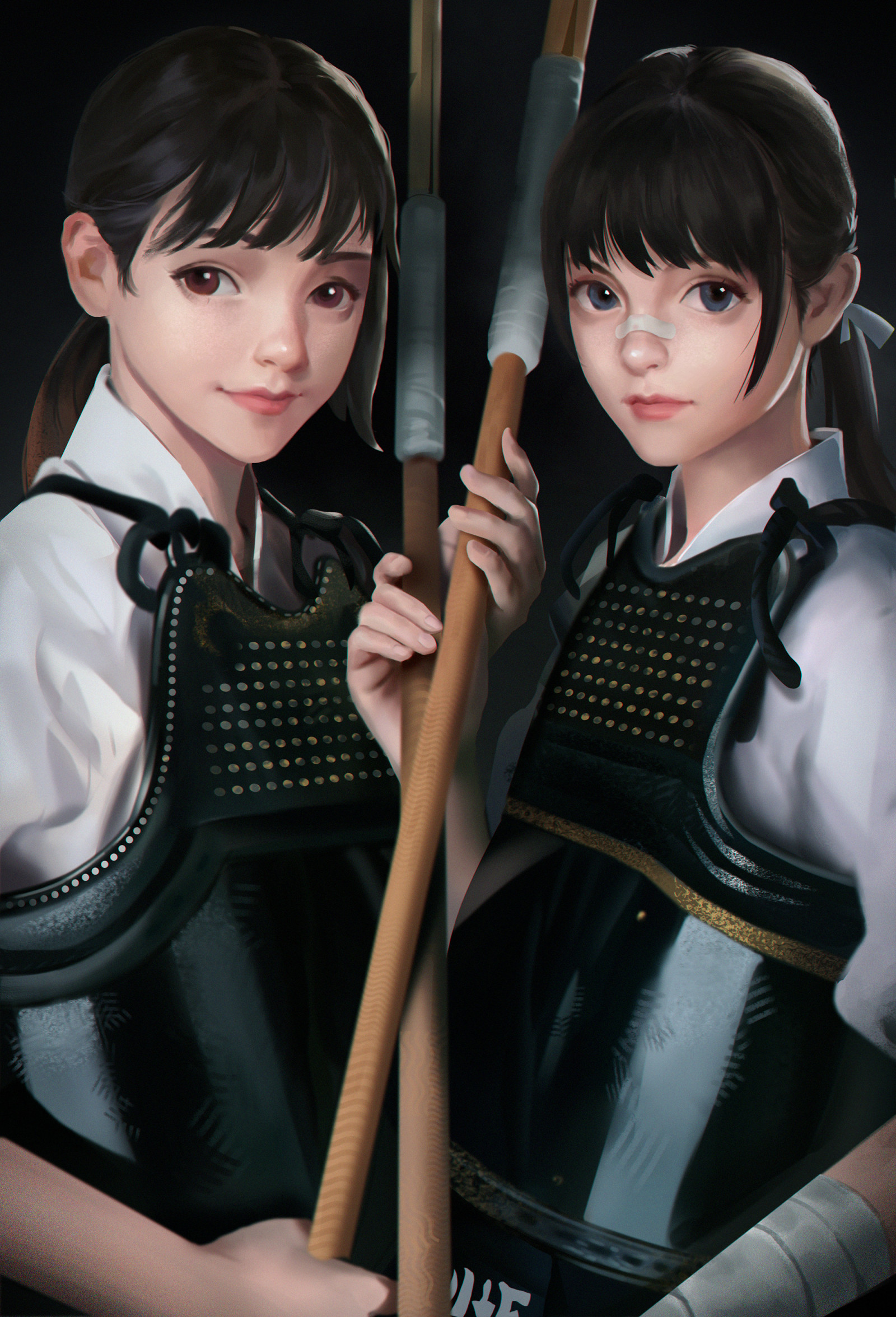 ArtStation, arte digitale, Sloth Being artist, illustrazione, Naginata, samurai, guerriero, sorelle, coda di cavallo