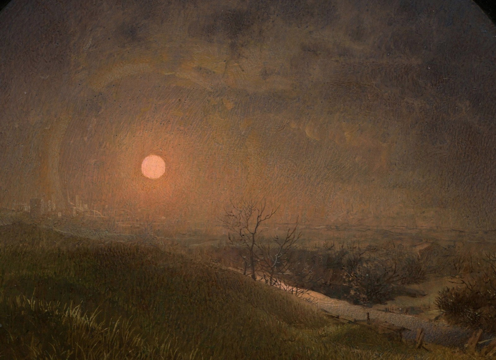 slunečnímu záření, stromy, krajina, malování, noc, Příroda, tráva, nebe, umělecká díla, mraky, svítání, Měsíc, večer, ráno, mlha, řeka, slunce, ponurý, měsíční svit, město, atmosféra, panoráma, fantazie, Vidění, vesmír, jaro, UMĚNÍ, světlo, tajemný, svítání, prsten, nebe, tma, miniaturní, obrázek, atmosférický jev, astronomický objekt, snový, zničený, mysticismus, fantasylandscape