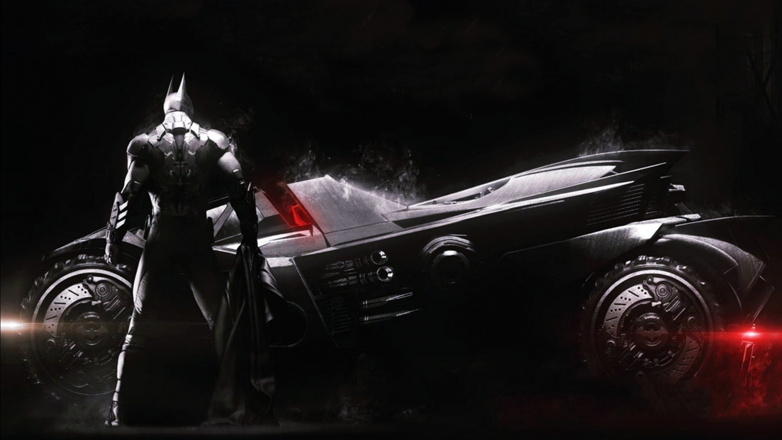 videohry, noc, auto, motocykl, vozidlo, Batman Arkham Knight, Bat-man, Batmobile, sportovní auto, Gotham City, světlo, tma, superauto, Snímek obrazovky, 3840x2160 px, počítač tapeta, automobilového designu, automobil make