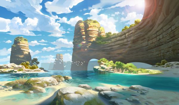 landscape, digital art, artwork, illustration, nature, beach