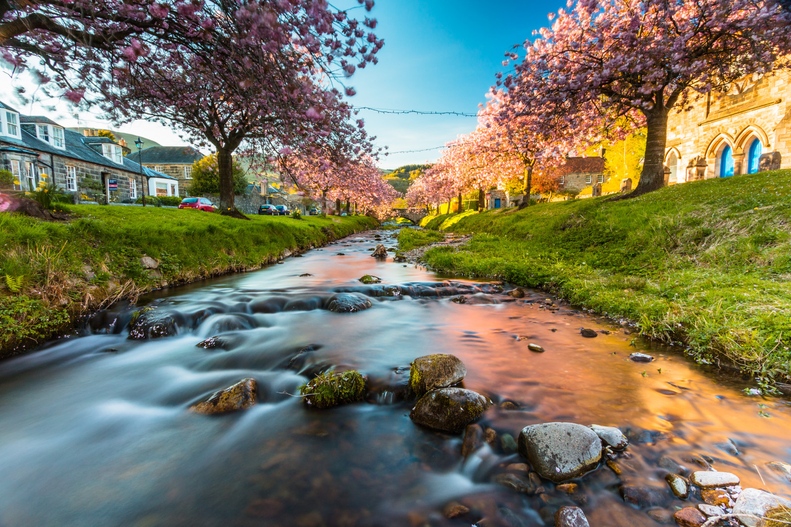 Spring Landforms Backdrop Wallpaper : landscape, nature, reflection, sky, Scotland, branch, river ...
