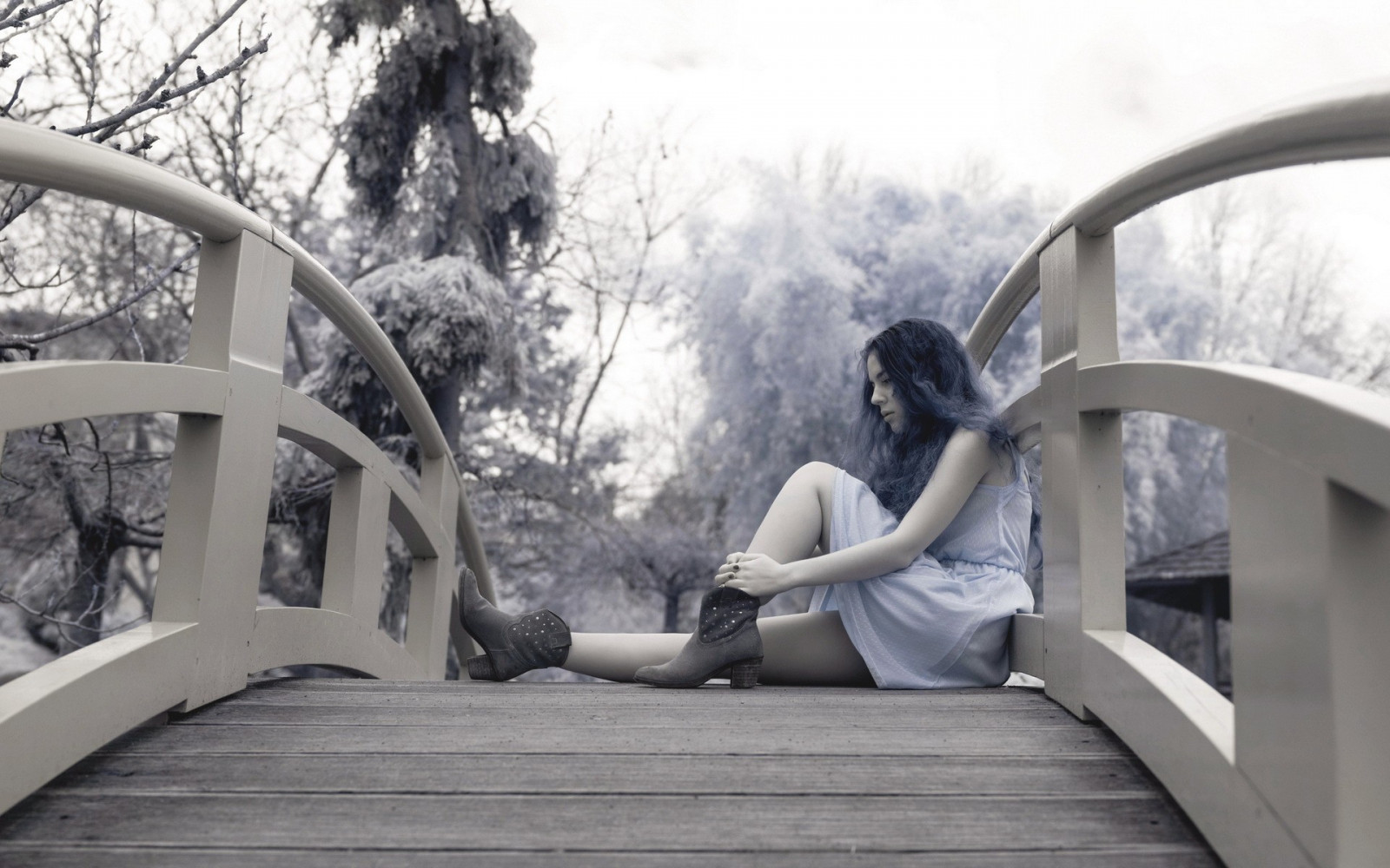 Kvinder, langt hår, sne, skulptur, vejr