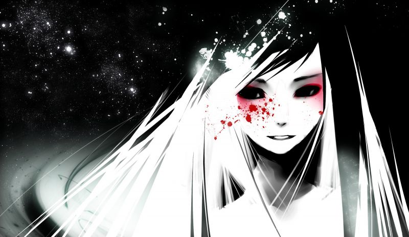 ilustrace, černobílý, anime, anime dívky, tma, počítač tapeta ilustrace, černobílý, anime, anime dívky, tma, počítač tapeta