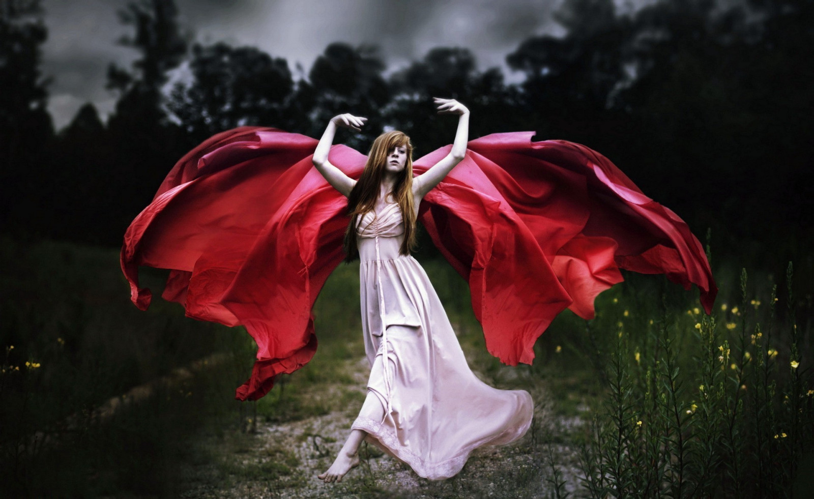 Kvinder, model, Fantasy kunst, anime, rød, kjole, emotion, farve, blomst, mørke, 1920x1178 px, fiktiv karakter