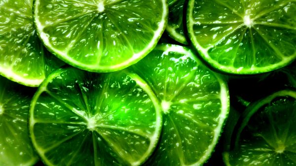 lime, slices, segments, green, background