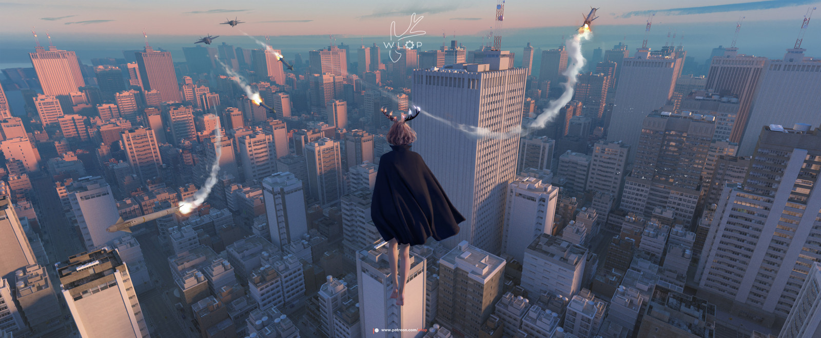 обои : аниме, научная фантастика, Аниме девушки, WLOP, город, Ракета ...