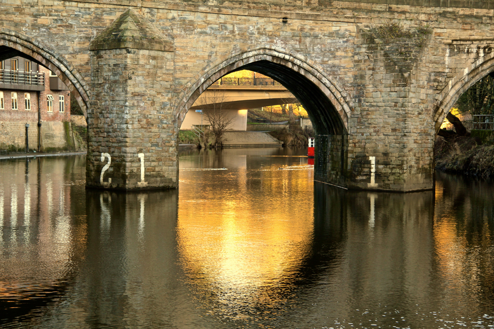 architektura, voda, odraz, zima, oheň, most, řeka, Kánon, Vánoce, oblouk, kanál, hořet, obloukový most, 2014, prosinec, eos, 650D, m7ccf, Durham, vodní, prosince