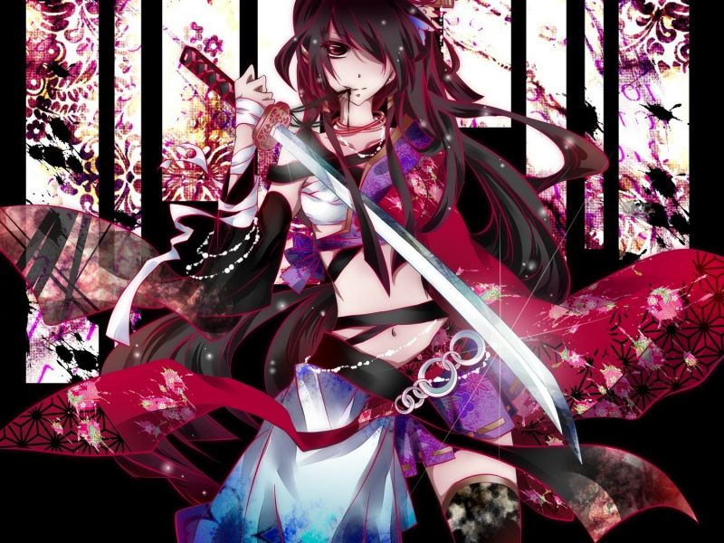 illustration, anime, Vocaloid, kimono, sword, yukata illustration, anime, Vocaloid, kimono, sword, yukata