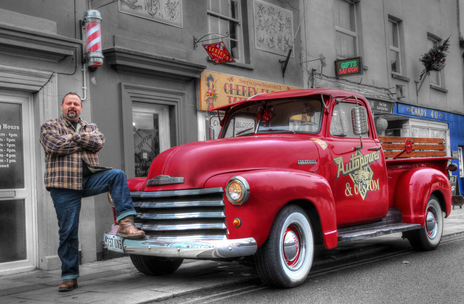 Photoshop, Auto, rot, Fahrzeug, England, HDR, Oldtimer, Chevrolet, LKW, Frisiertes Auto, Chevy, Kundenspezifisches Auto, Tonemapping, abholen, klassisch, Schwarzweiss, Canoneos600d, Grossbritannien, Cm, Photomatix, Selektive Farbe, Hochdynamisch, Tonemapped, Cmwedred, Automobil-Design, Automotive außen, Kraftfahrzeug, Antikes Auto, Mittleres Auto, Handheldhdr, Pick-up, Pick-up, Waltononthenaze, Chevrolet Fortschritt Design, Fortgeschrittenen, Tattoostudio, Chevypickup, Chevroletpickup, Cherryblossomtattoostudio, Blacknwhitehdr