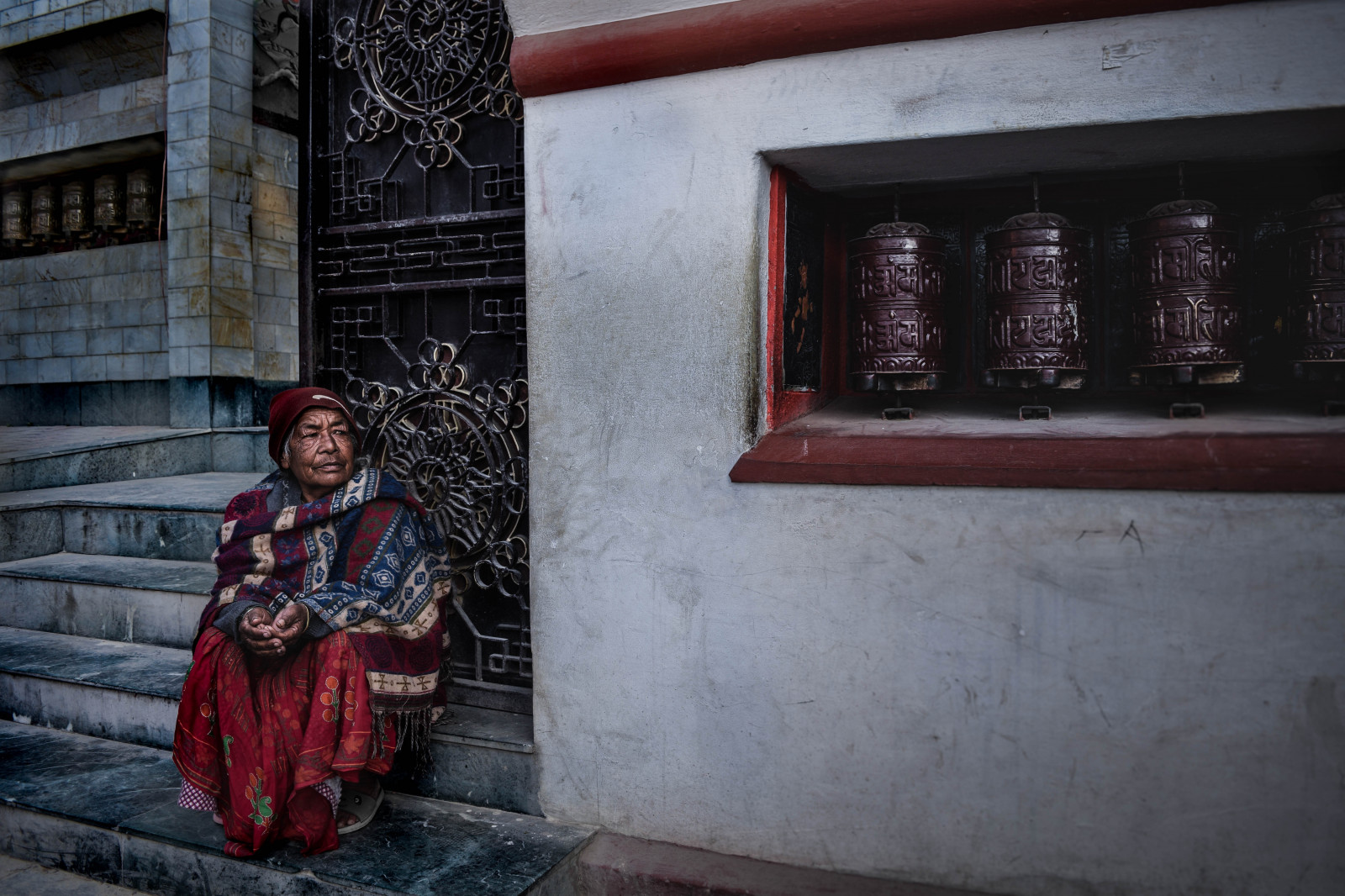 Wallpaper temple, old, window, street, red, wall, road, house, Nepal
