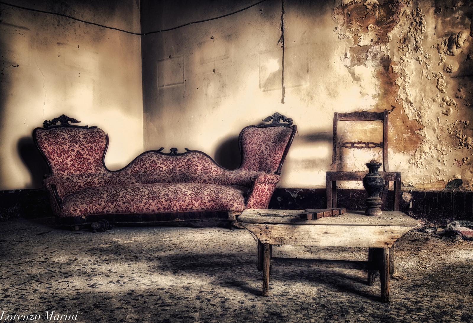 starý, Itálie, starověký, opuštěný, stěna, gauč, židle, Ztracený, HDR, textura, rozklad, urbex, světlo, tma, nábytek, zátiší fotografování, abbandono, lostplaces, stock photography