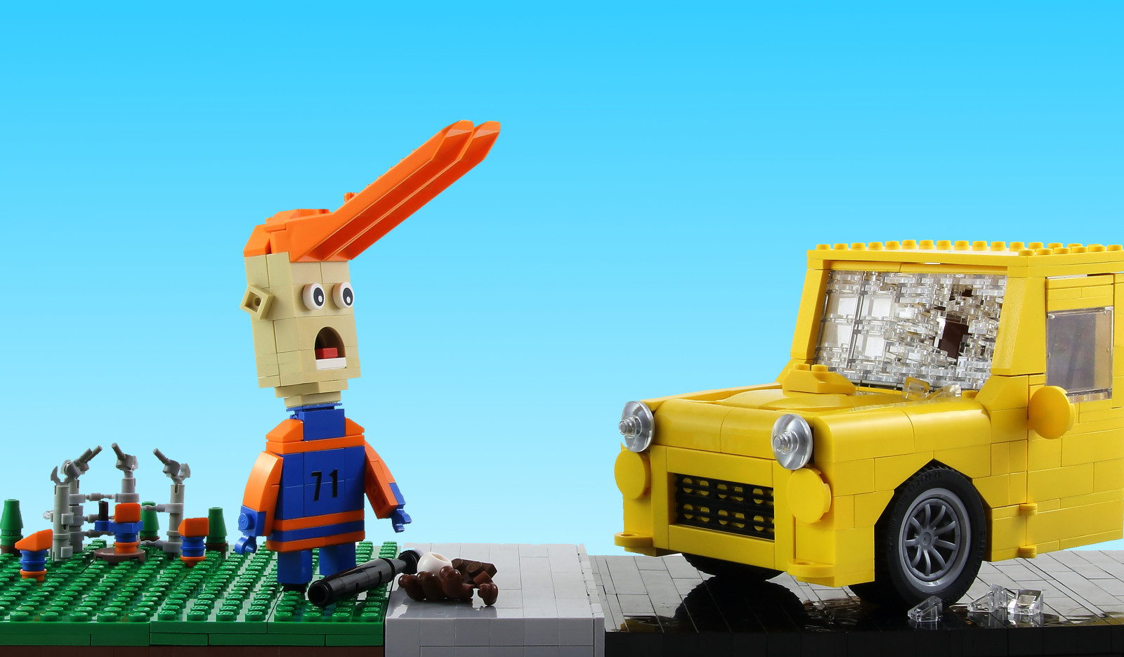Wallpaper car, sky, yellow, cartoon, LEGO, technology, Toy, baseball