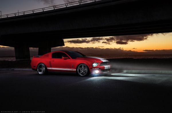 car,Ford,Ford Mustang,bridge,Headlights,night