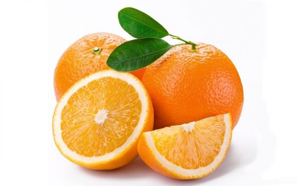 half,oranges,citrus,white background,leaf,segment
