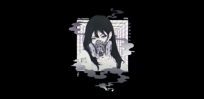 anime dívky, maska, anime, cyberpunk, tvář, černobílý anime dívky, maska, anime, cyberpunk, tvář, černobílý