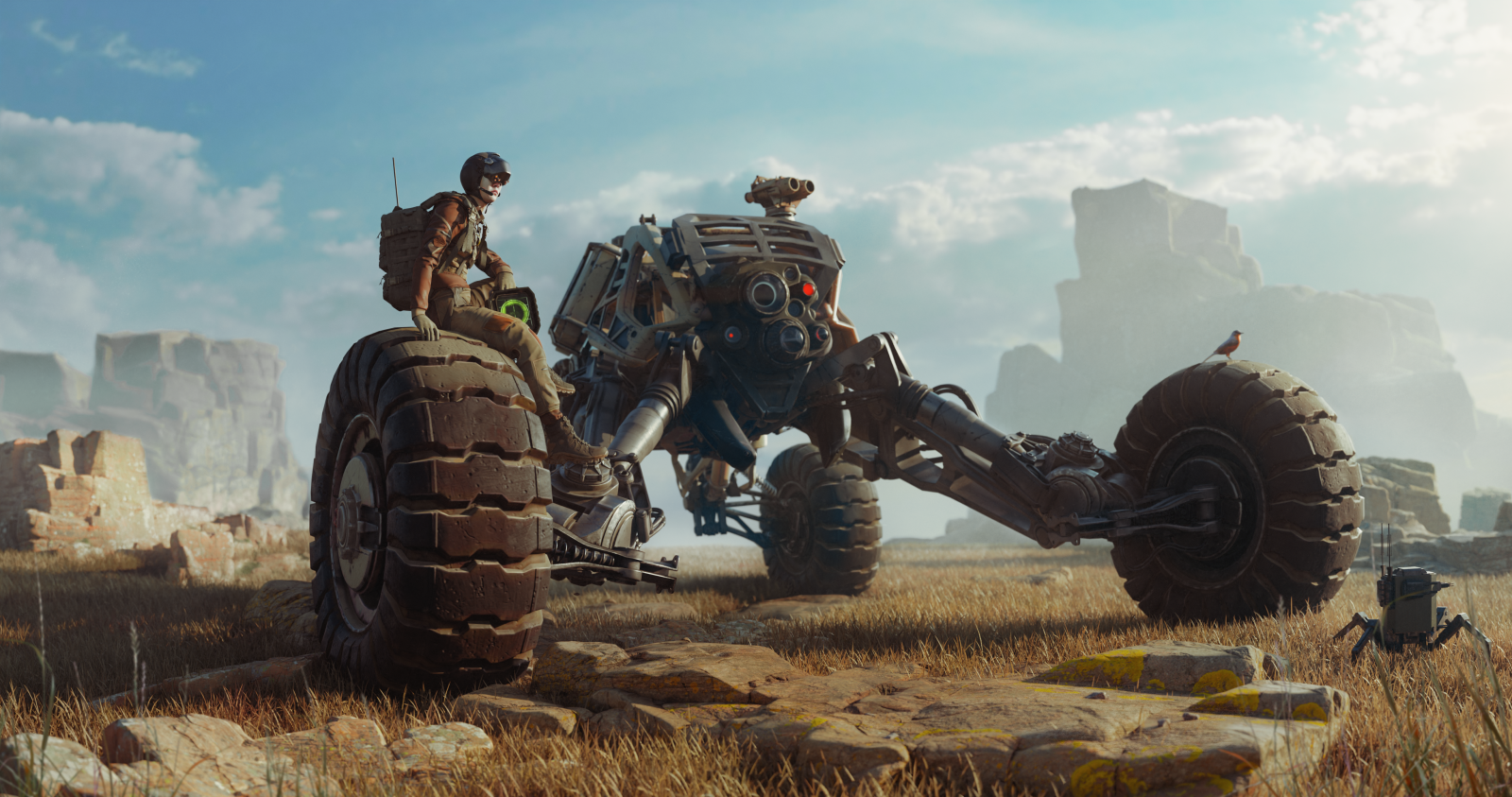 Shaun Jonas, Digital kunst, kunstværk, illustration, Mark, køretøj, landskab, futuristisk, bil