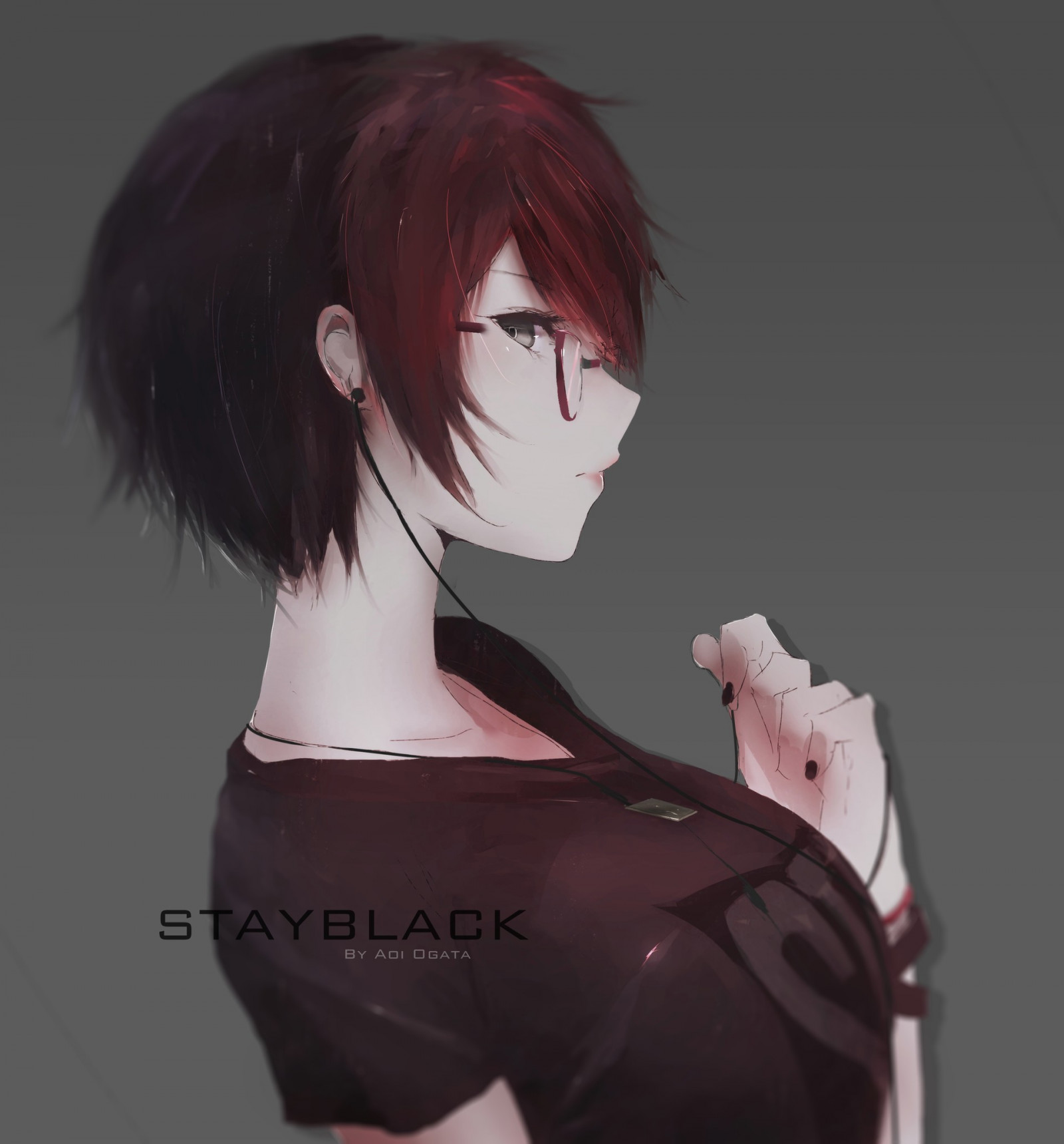 Aoi Ogata, Anime Mädchen, Rothaarige, Brille, Kopfhörer, digitale Kunst