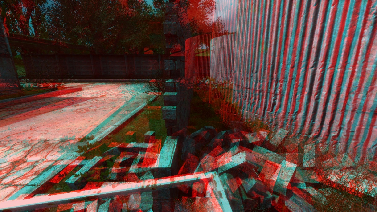 3D, Červené, stěna, barva, Snímek obrazovky, grafika, urban area, anaglyph