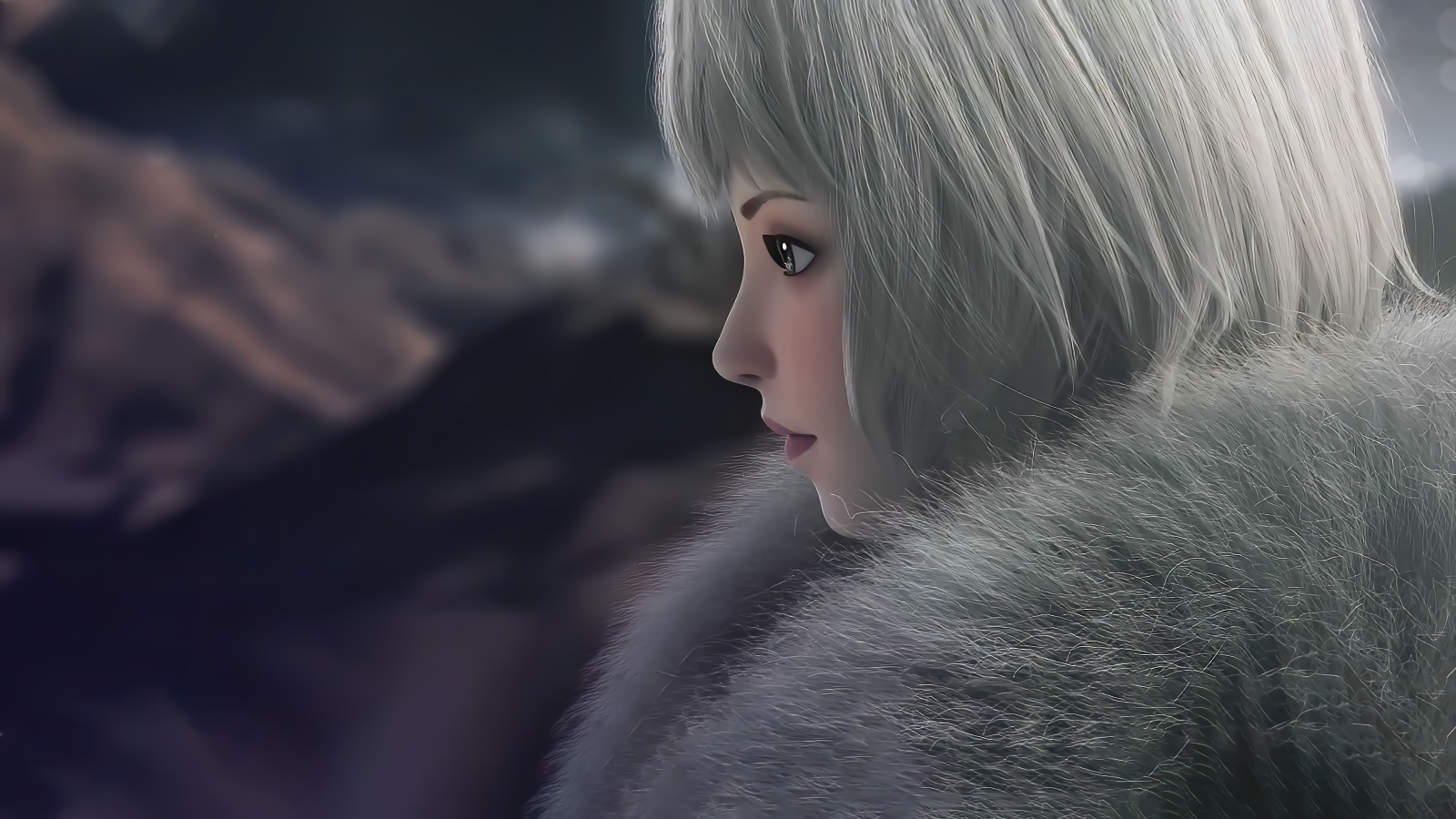 hud, øjenvipper, flash photography, grå, Legetøj, cg artwork, træ, skind beklædning, hime cut, paryk, Barbie, pandehår, træ, dukke, pels, mode tilbehør, mørke, landskab, vinter, animation, portrætfotografering, græs, illustration, hår farve, monokrom