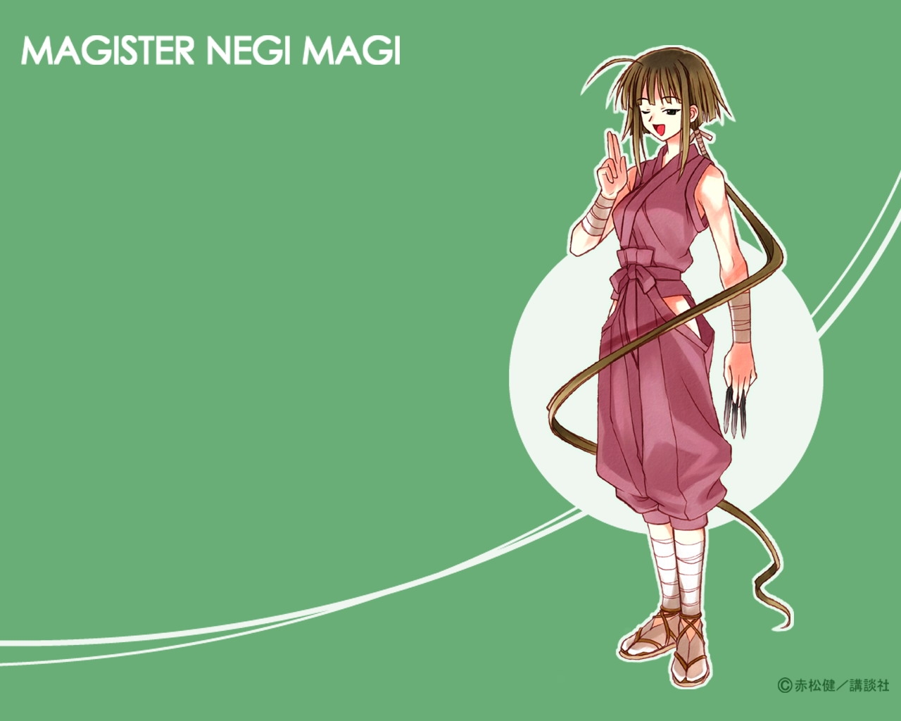 ilustrace, anime, kreslená pohádka, Radost, Mahou Sensei Negima, dívka, usměj se, gesto, Nagase Kaede