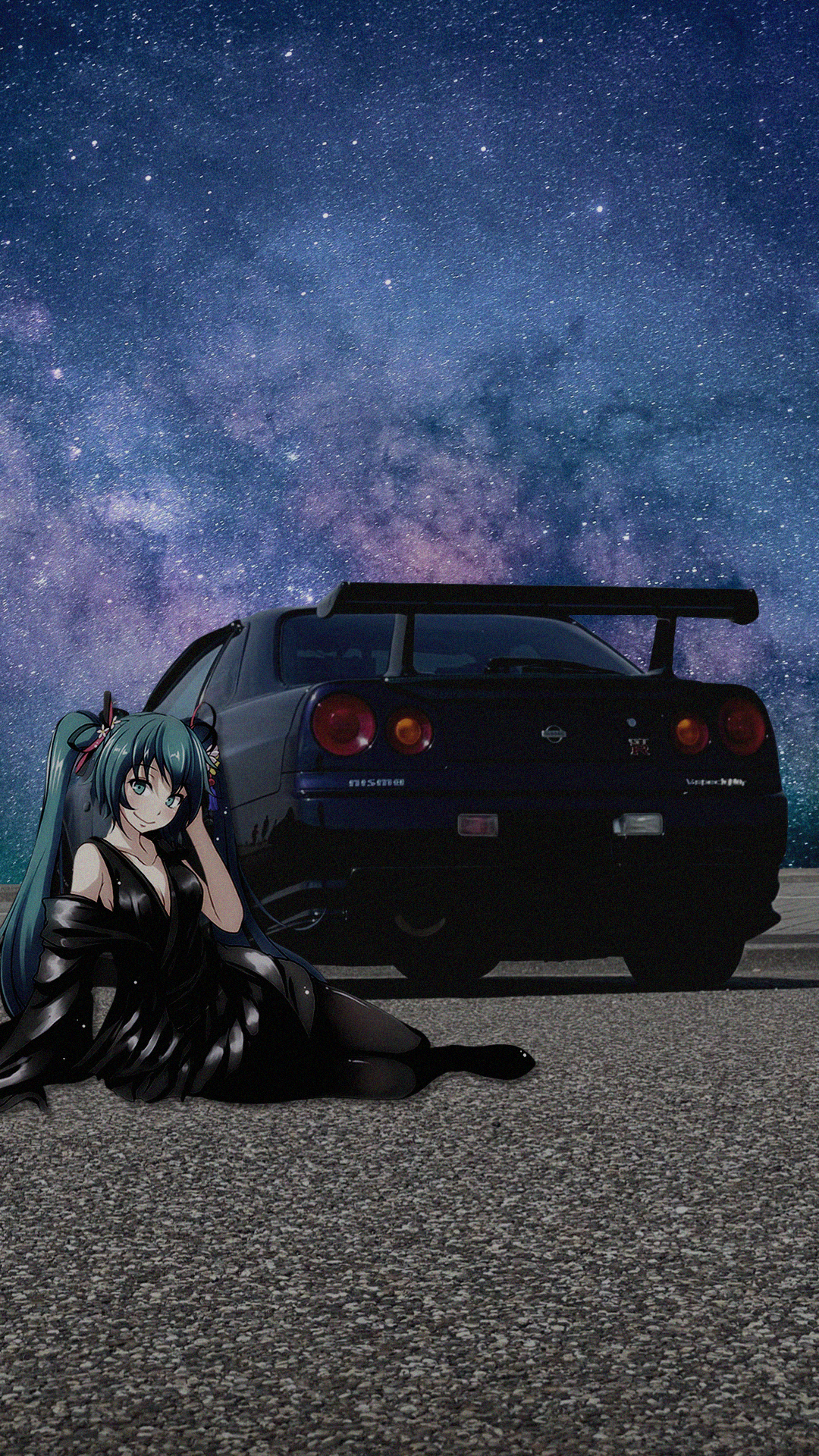Nissan Skyline R34, Hatsune Miku, anime dívky, jdmxanime, japonská auta