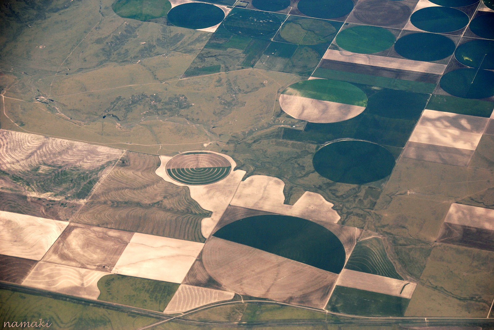 Nikon, nikond80, letadlo, Pohled, pole, Montana, Spojené státy americké, plodiny, kruhy, kultury, champs, Kruhy, Vuedavion, vert, zelená, hnědý, hnědý, přistát, Terén, thisphotorocks, worldtrekker