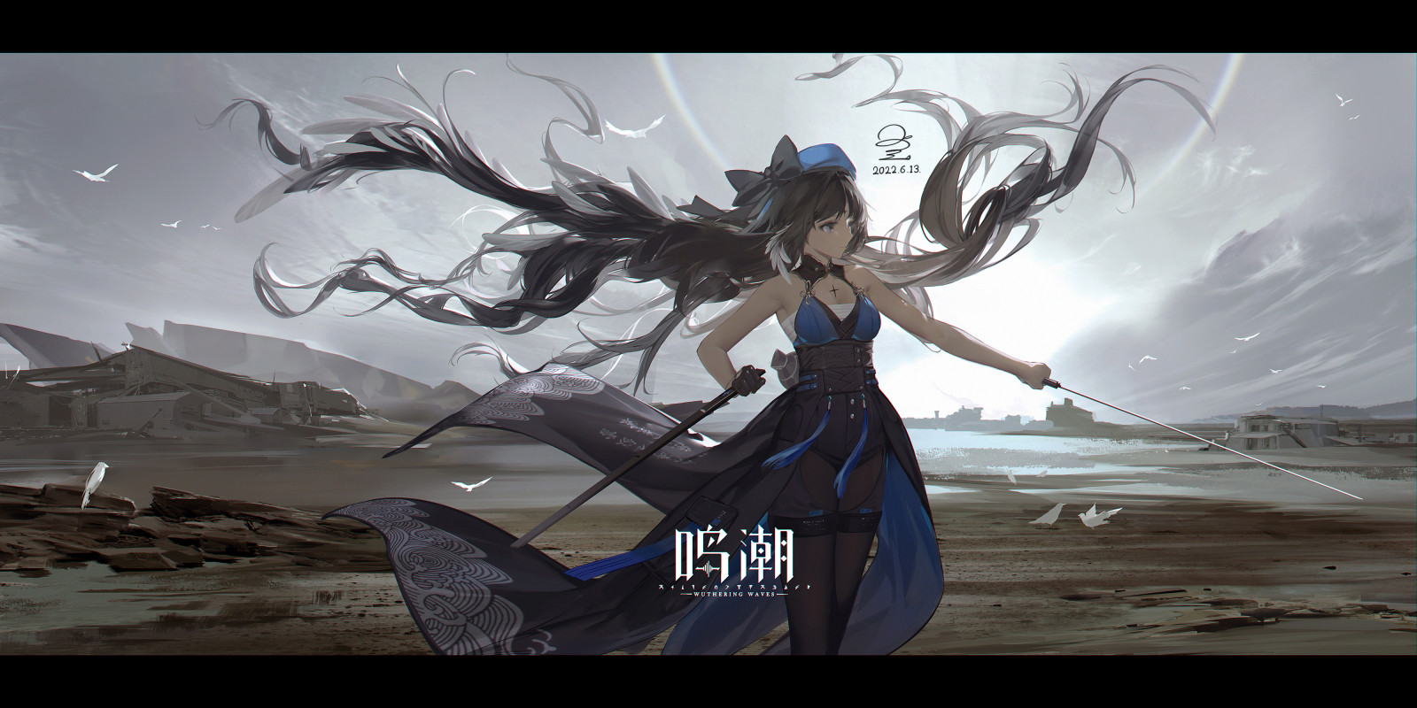 cheveux longs, robe, art numérique, Filles anime