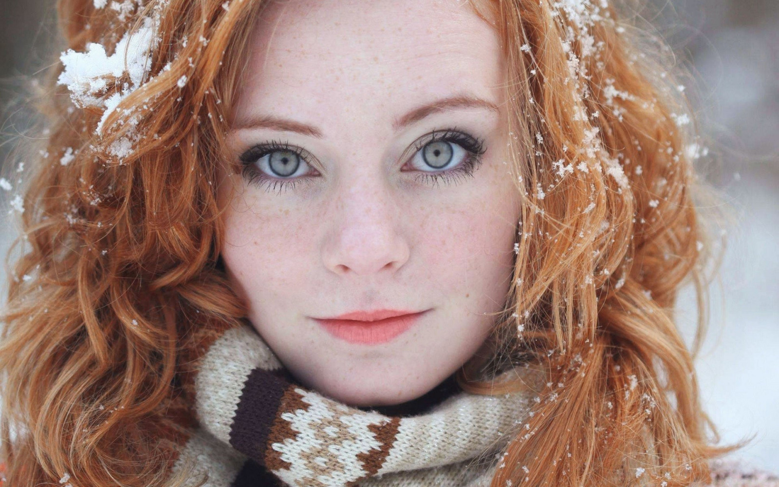 Wallpaper Face Women Outdoors Redhead Model Long Hair Blue Eyes Snow Freckles Fashion