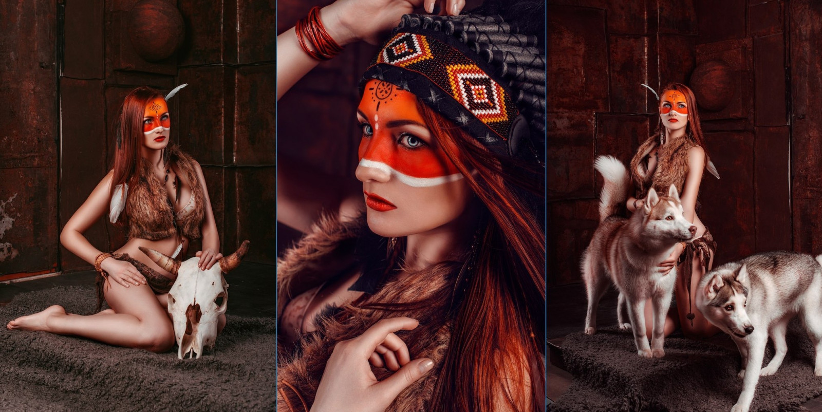 สัตว์, ผู้หญิง, หัวแดง, โมเดล, สาวแฟนตาซี, ผมยาว, จับแพะชนแกะ, หมา, แฟชั่น, โรงละครดนตรี, ศิลปะการแสดง