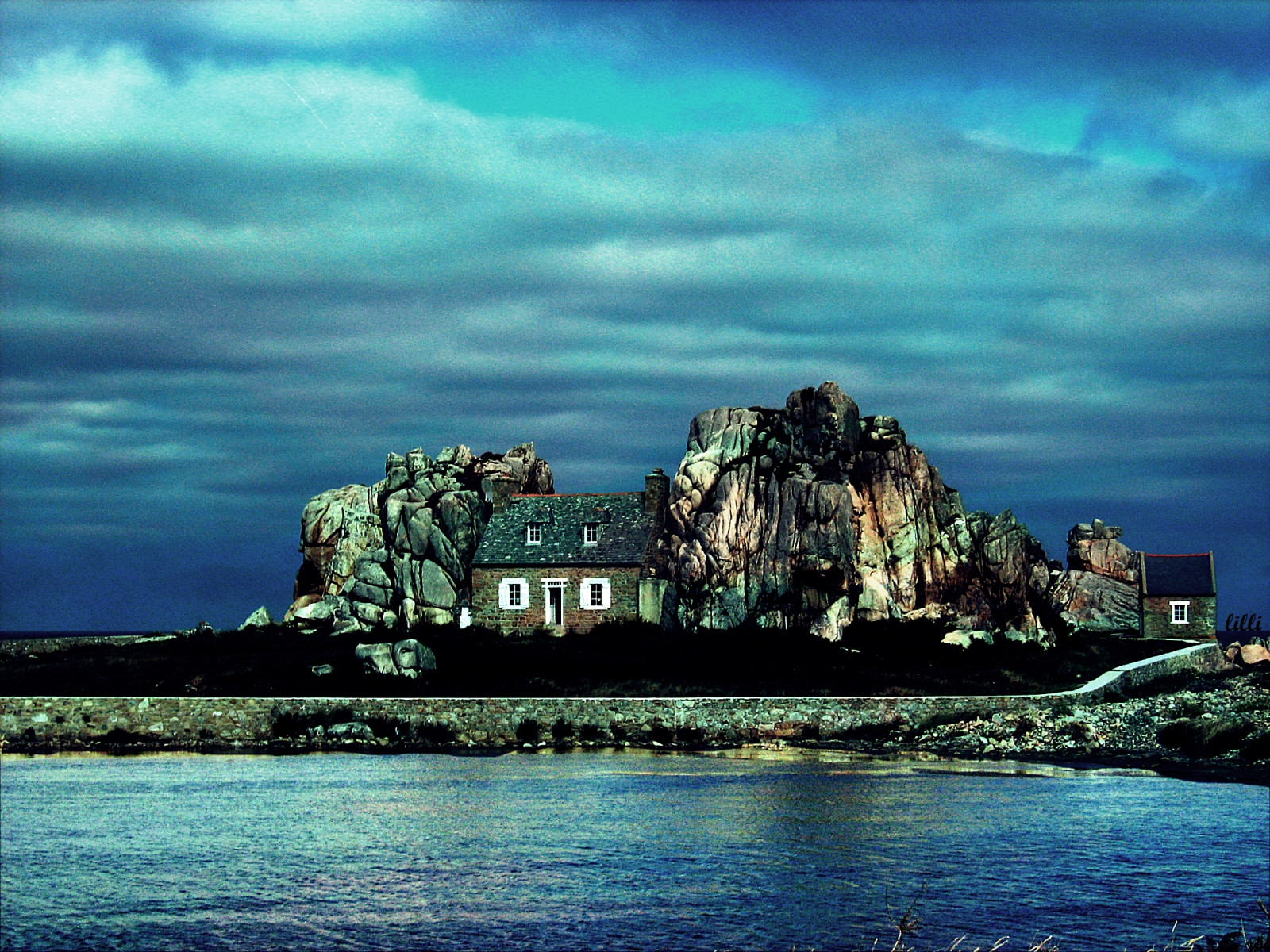 Photoshop, moře, záliv, Příroda, odraz, nebe, Dům, pobřeží, textura, horizont, ostrov, Francie, pelerína, soumrak, Terén, mrak, oceán, ostrůvek, mezník, trolledproud, nemovitý, reálný život, Snímek obrazovky, yourwonderland, flickrvault, Lilli, rang, Plougrescant, miasbest, lillirang, maisondulitoral, počítač tapeta