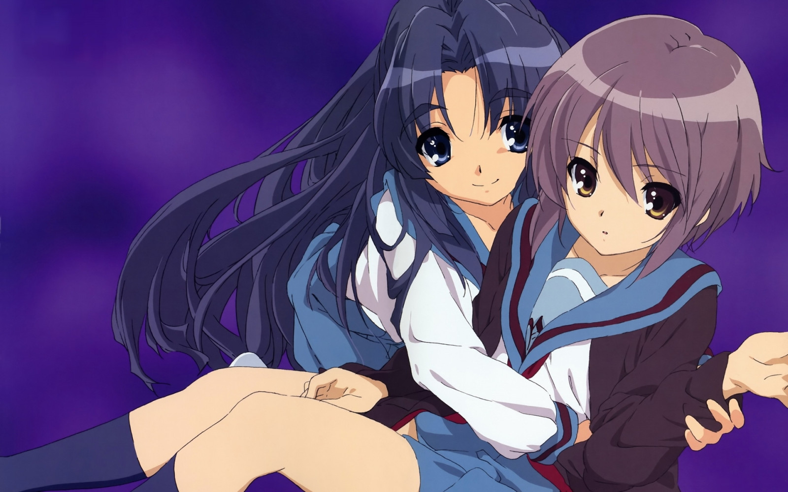 ilustrace, anime, umělecká díla, kreslená pohádka, černé vlasy, Melancholie Haruhi Suzumiya, dívky, dívej se, mangaka