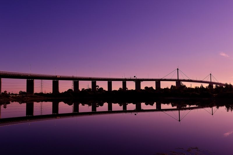 bro,solnedgång,himmel,reflexion,vatten,damm