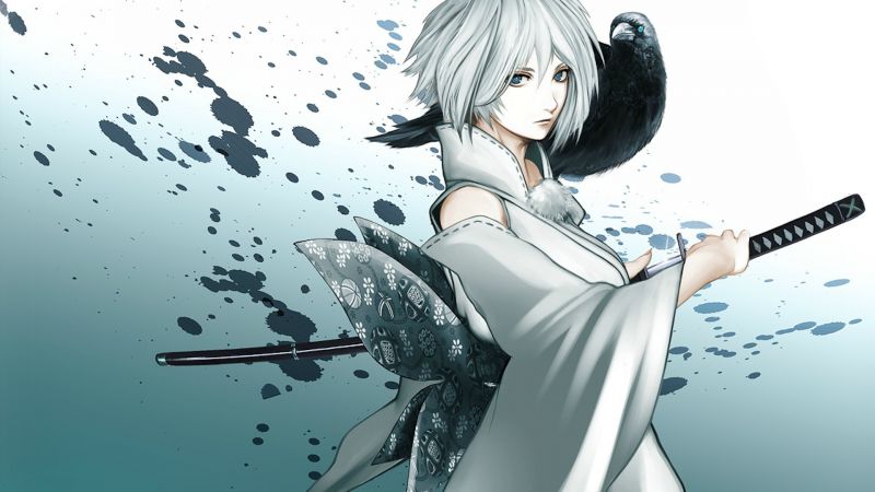 ilustrace, anime, anime dívky, meč, krátké vlasy, katana ilustrace, anime, anime dívky, meč, krátké vlasy, katana